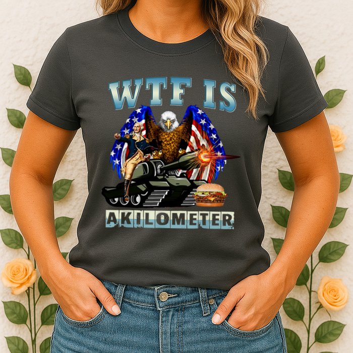 Wtf Is A Kilometer Eagle Badge American Signature Burger Womens T-Shirt