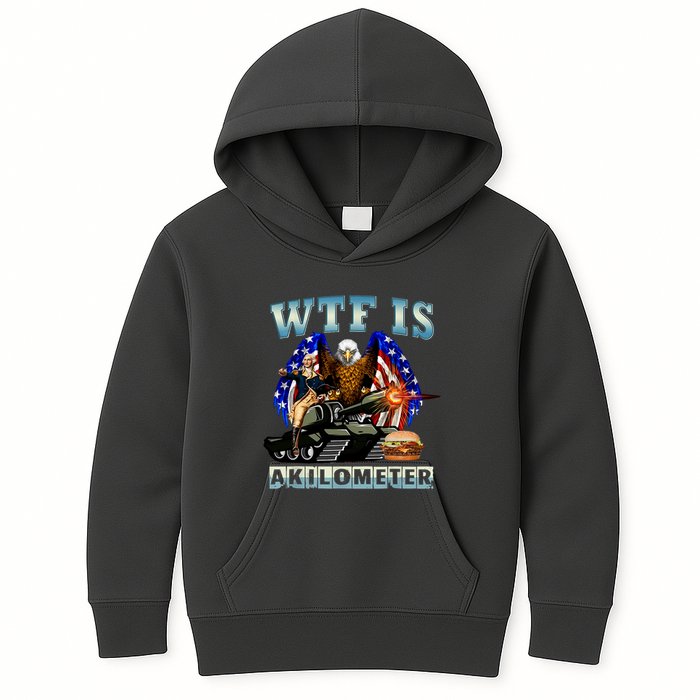 Wtf Is A Kilometer Eagle Badge American Signature Burger Kids Hoodie