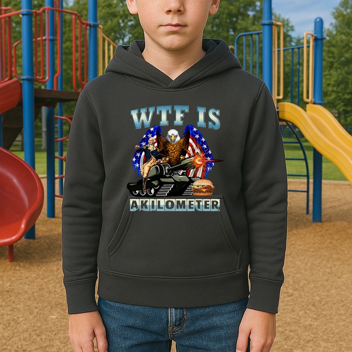 Wtf Is A Kilometer Eagle Badge American Signature Burger Kids Hoodie