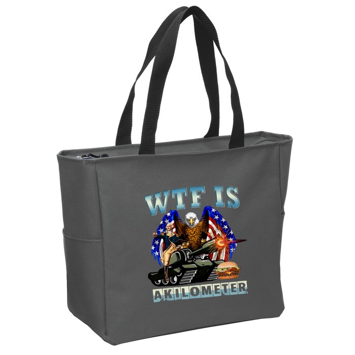 Wtf Is A Kilometer Eagle Badge American Signature Burger Zip Tote Bag