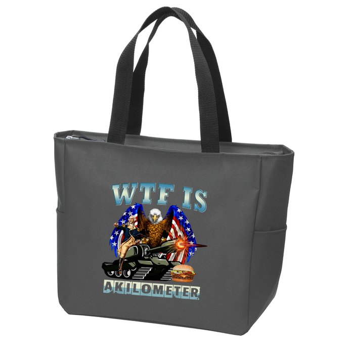Wtf Is A Kilometer Eagle Badge American Signature Burger Zip Tote Bag