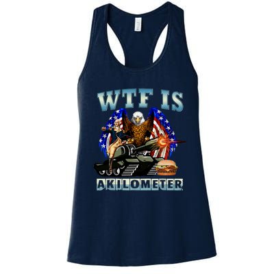 Wtf Is A Kilometer Eagle Badge American Signature Burger Women's Racerback Tank