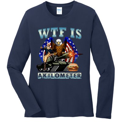 Wtf Is A Kilometer Eagle Badge American Signature Burger Ladies Long Sleeve Shirt