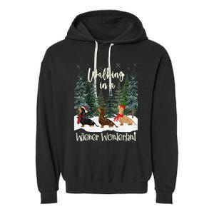 Walking In A Wiener Wonderland Dachshund Trio Garment-Dyed Fleece Hoodie