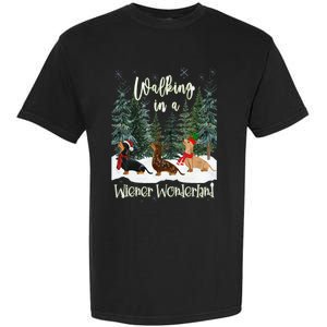 Walking In A Wiener Wonderland Dachshund Trio Garment-Dyed Heavyweight T-Shirt