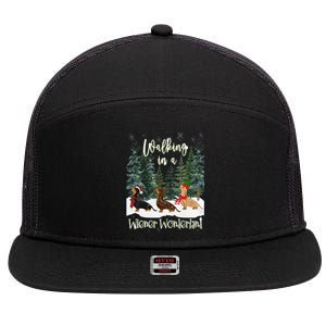 Walking In A Wiener Wonderland Dachshund Trio 7 Panel Mesh Trucker Snapback Hat