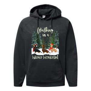 Walking In A Wiener Wonderland Dachshund Trio Performance Fleece Hoodie