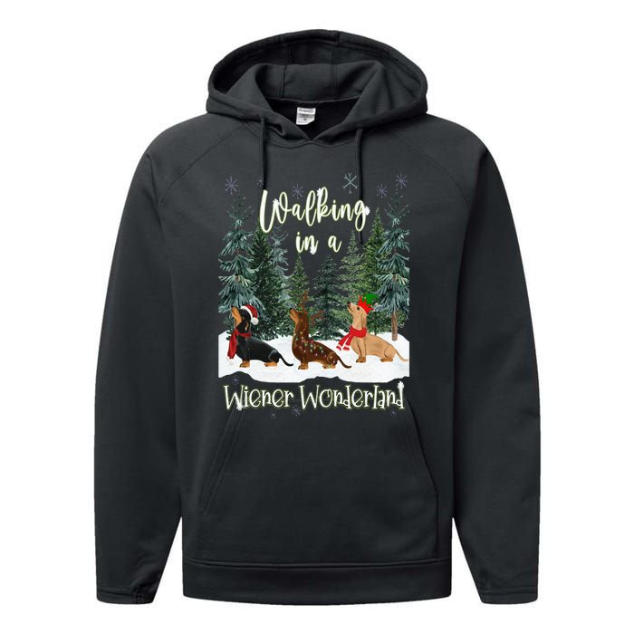 Walking In A Wiener Wonderland Dachshund Trio Performance Fleece Hoodie