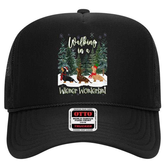 Walking In A Wiener Wonderland Dachshund Trio High Crown Mesh Back Trucker Hat