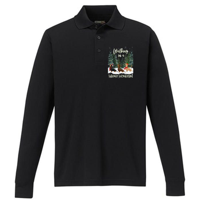 Walking In A Wiener Wonderland Dachshund Trio Performance Long Sleeve Polo