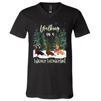 Walking In A Wiener Wonderland Dachshund Trio V-Neck T-Shirt