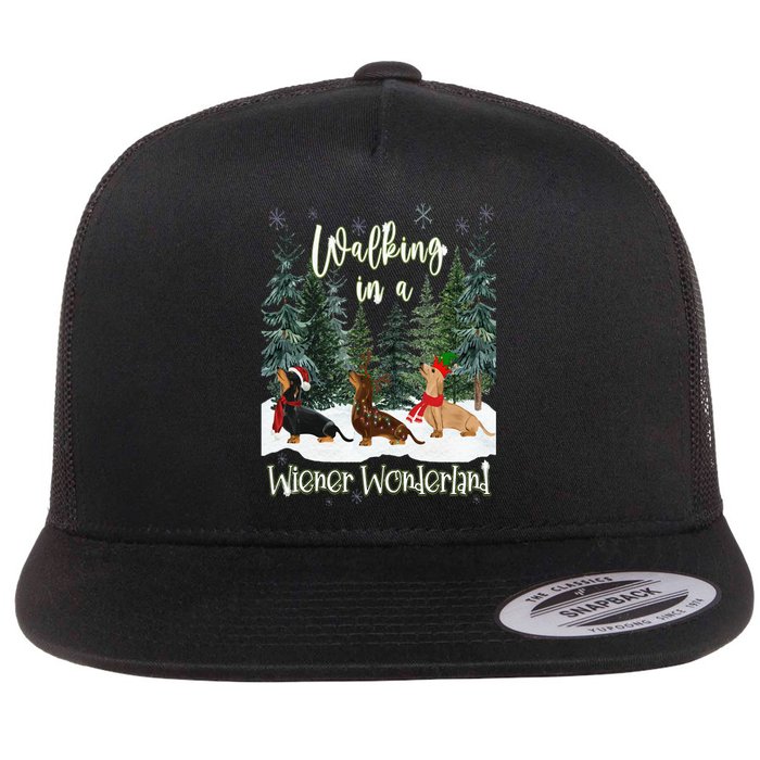 Walking In A Wiener Wonderland Dachshund Trio Flat Bill Trucker Hat