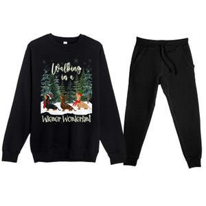 Walking In A Wiener Wonderland Dachshund Trio Premium Crewneck Sweatsuit Set