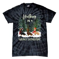 Walking In A Wiener Wonderland Dachshund Trio Tie-Dye T-Shirt