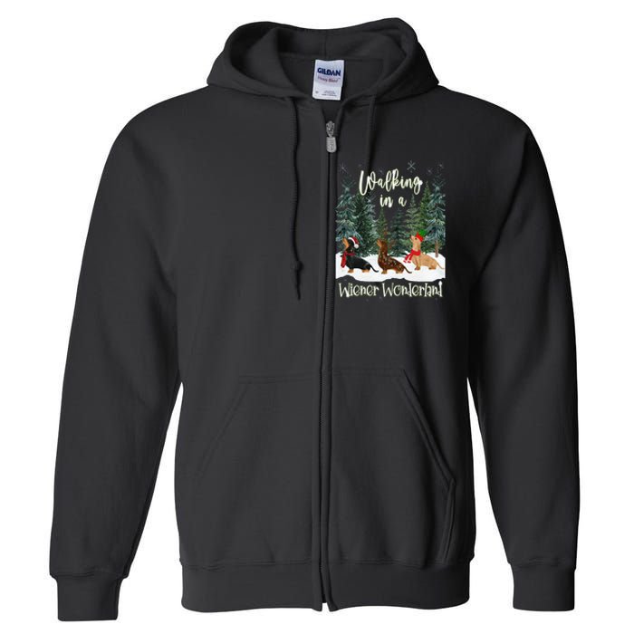 Walking In A Wiener Wonderland Dachshund Trio Full Zip Hoodie