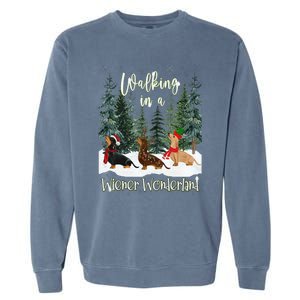 Walking In A Wiener Wonderland Dachshund Trio Garment-Dyed Sweatshirt