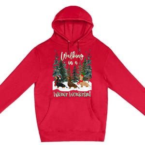 Walking In A Wiener Wonderland Dachshund Trio Premium Pullover Hoodie