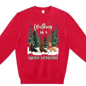 Walking In A Wiener Wonderland Dachshund Trio Premium Crewneck Sweatshirt