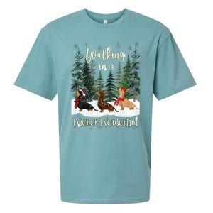 Walking In A Wiener Wonderland Dachshund Trio Sueded Cloud Jersey T-Shirt