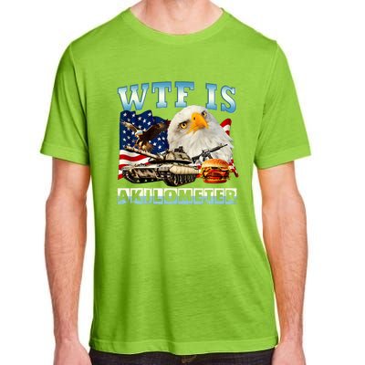 Wtf Is A Kilometer Eagle Badge American Funny 4th Of July Adult ChromaSoft Performance T-Shirt