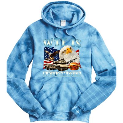 Wtf Is A Kilometer Eagle Badge American Funny 4th Of July Tie Dye Hoodie
