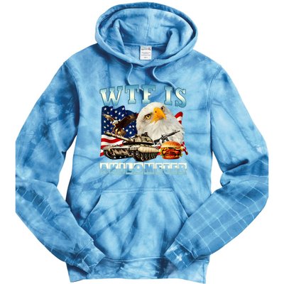 Wtf Is A Kilometer Eagle Badge American Funny 4th Of July Tie Dye Hoodie