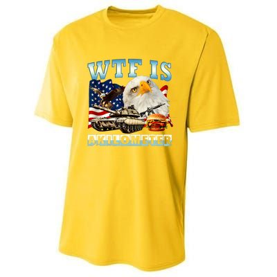 Wtf Is A Kilometer Eagle Badge American Funny 4th Of July Performance Sprint T-Shirt