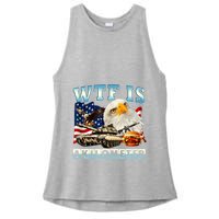 Wtf Is A Kilometer Eagle Badge American Funny 4th Of July Ladies PosiCharge Tri-Blend Wicking Tank