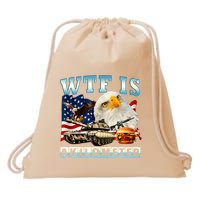 Wtf Is A Kilometer Eagle Badge American Funny 4th Of July Drawstring Bag