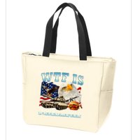 Wtf Is A Kilometer Eagle Badge American Funny 4th Of July Zip Tote Bag