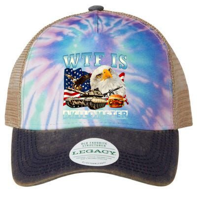 Wtf Is A Kilometer Eagle Badge American Funny 4th Of July Legacy Tie Dye Trucker Hat