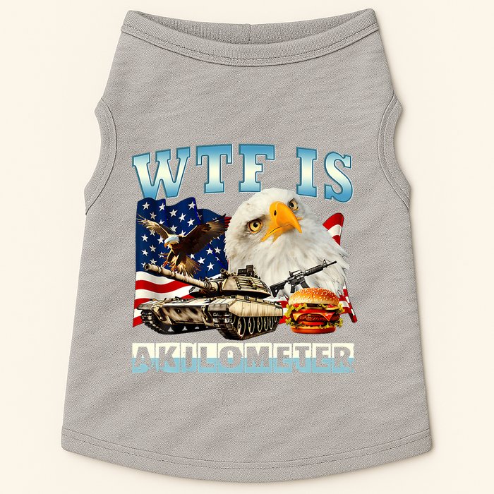 Wtf Is A Kilometer Eagle Badge American Funny 4th Of July Doggie Tank