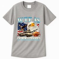 Wtf Is A Kilometer Eagle Badge American Funny 4th Of July Tall T-Shirt