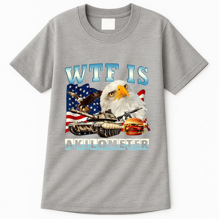 Wtf Is A Kilometer Eagle Badge American Funny 4th Of July Tall T-Shirt