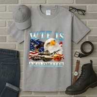 Wtf Is A Kilometer Eagle Badge American Funny 4th Of July Tall T-Shirt