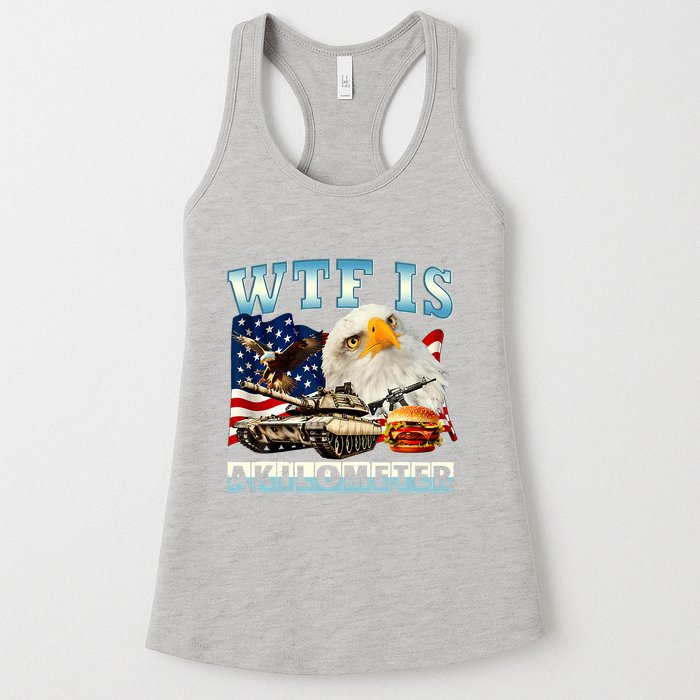 Wtf Is A Kilometer Eagle Badge American Funny 4th Of July Womens Tank Top