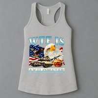 Wtf Is A Kilometer Eagle Badge American Funny 4th Of July Womens Tank Top
