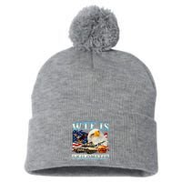 Wtf Is A Kilometer Eagle Badge American Funny 4th Of July Pom Pom 12in Knit Beanie
