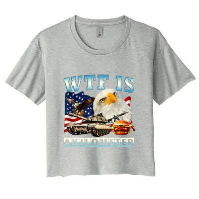 Wtf Is A Kilometer Eagle Badge American Funny 4th Of July Crop Top