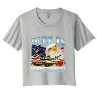 Wtf Is A Kilometer Eagle Badge American Funny 4th Of July Crop Top