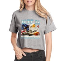 Wtf Is A Kilometer Eagle Badge American Funny 4th Of July Crop Top