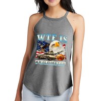 Wtf Is A Kilometer Eagle Badge American Funny 4th Of July Women's Perfect Tri Rocker Tank