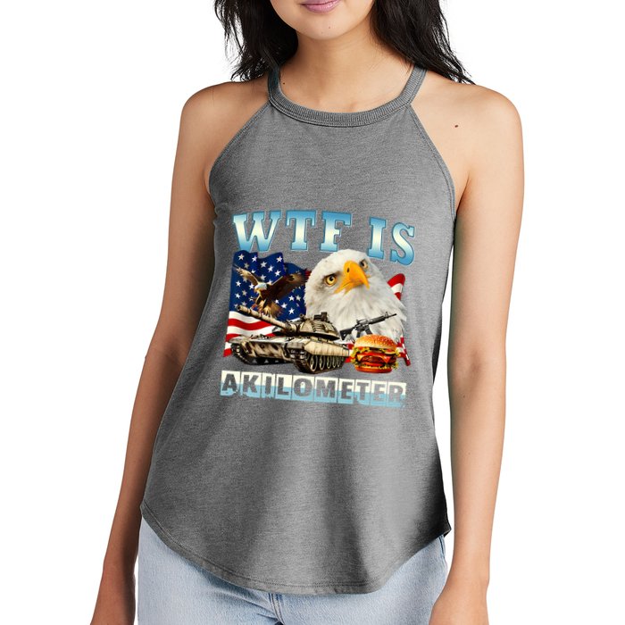 Wtf Is A Kilometer Eagle Badge American Funny 4th Of July Women's Perfect Tri Rocker Tank