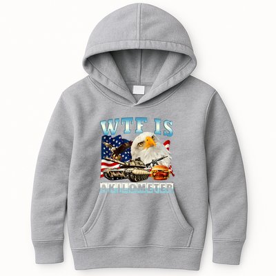 Wtf Is A Kilometer Eagle Badge American Funny 4th Of July Kids Hoodie