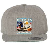 Wtf Is A Kilometer Eagle Badge American Funny 4th Of July Wool Snapback Cap