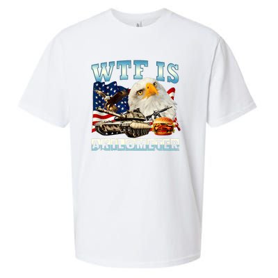 Wtf Is A Kilometer Eagle Badge American Funny 4th Of July Sueded Cloud Jersey T-Shirt