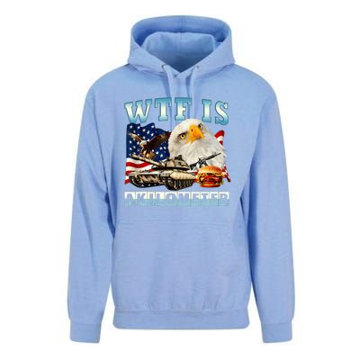 Wtf Is A Kilometer Eagle Badge American Funny 4th Of July Unisex Surf Hoodie