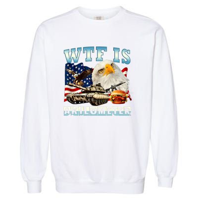 Wtf Is A Kilometer Eagle Badge American Funny 4th Of July Garment-Dyed Sweatshirt