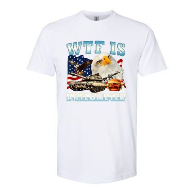 Wtf Is A Kilometer Eagle Badge American Funny 4th Of July Softstyle CVC T-Shirt