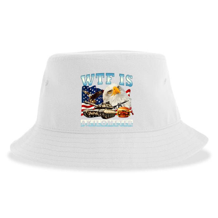 Wtf Is A Kilometer Eagle Badge American Funny 4th Of July Sustainable Bucket Hat